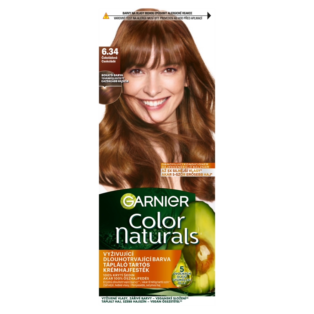 Vopsea permanentă de păr Garnier Color Naturals cu uleiuri hrănitoare, 6.34 ciocolată