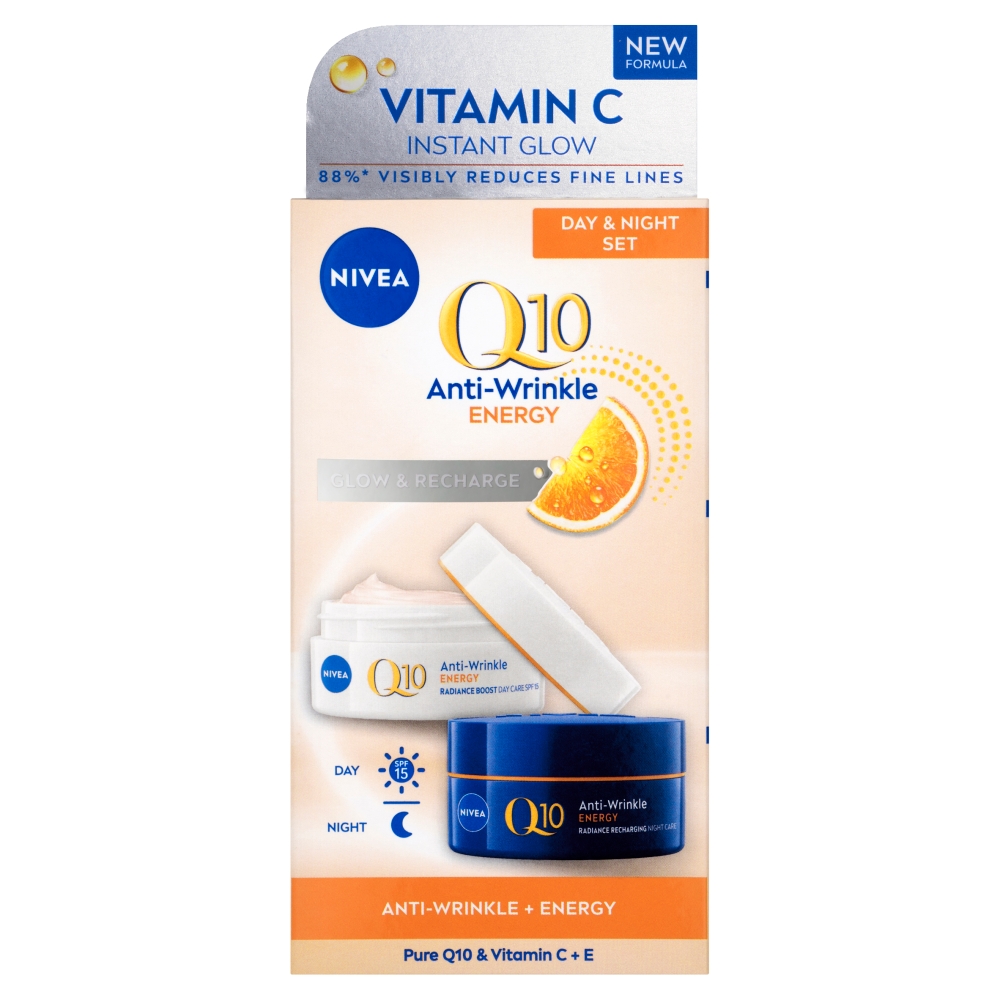 Beiersdorf Cremă antirid Nivea Q10 Energy Energizing Day and Night, pachet duo de 2 x 50 ml