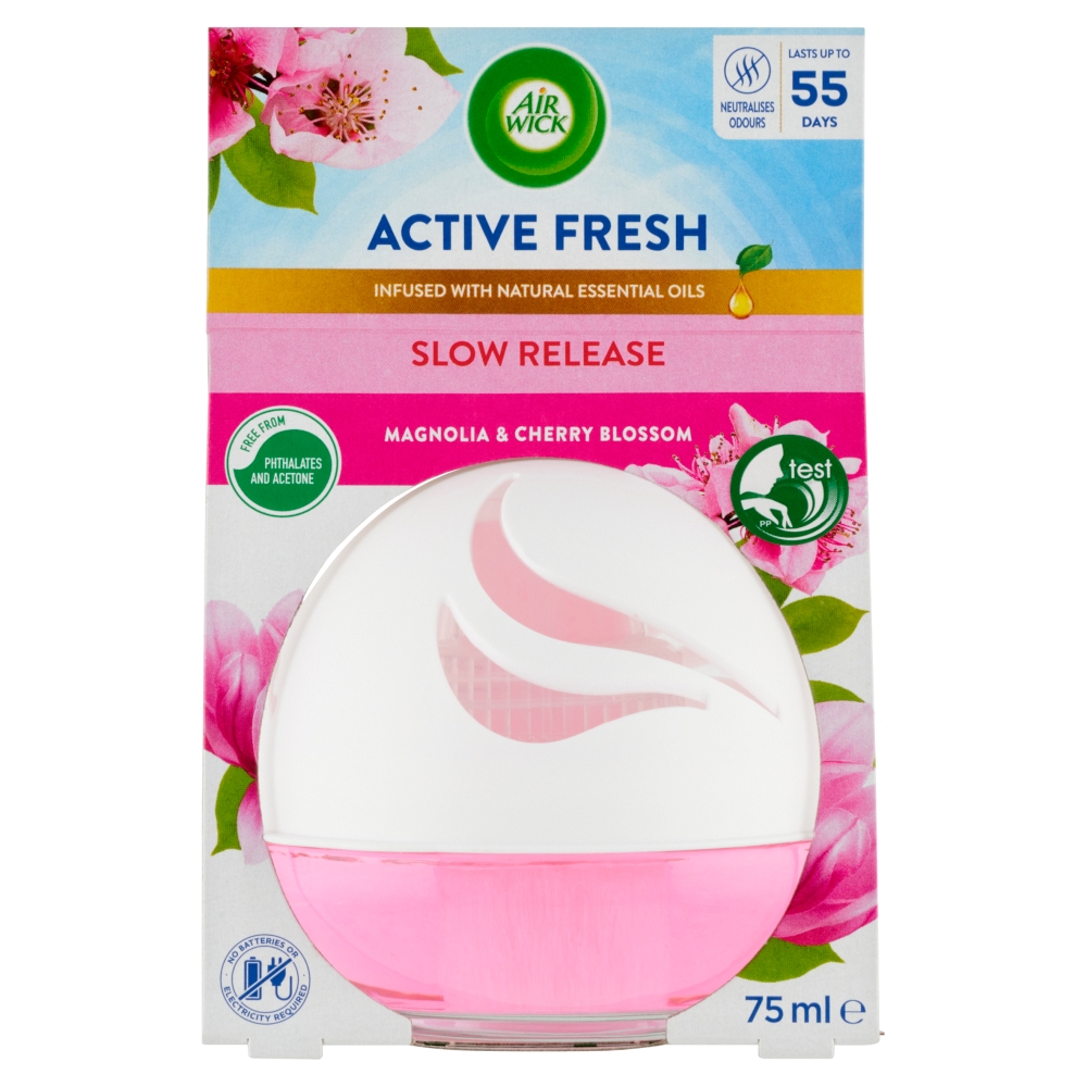 Odorizant de cameră Air Wick Active Fresh Decosphere cu parfum de magnolie și flori de cireș, 75 ml