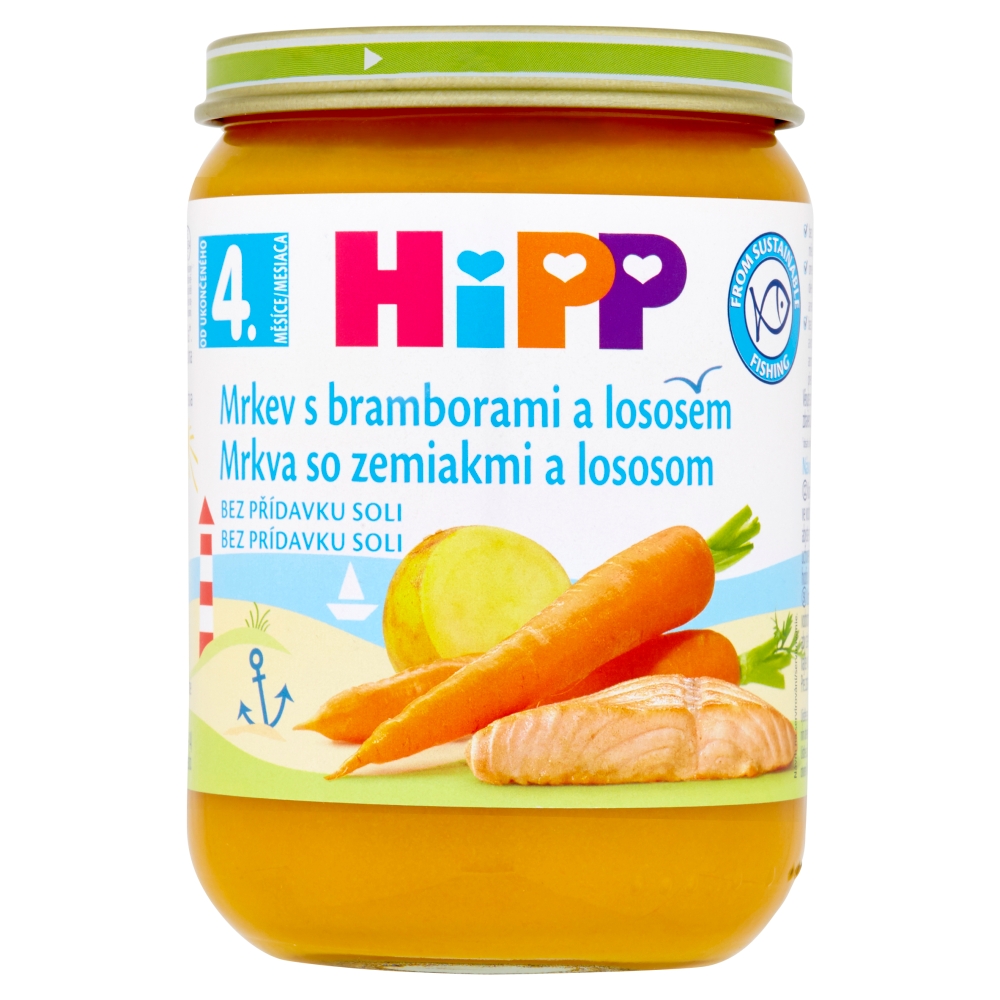 Meniu HiPP 190g morcov cartofi somon 4m+