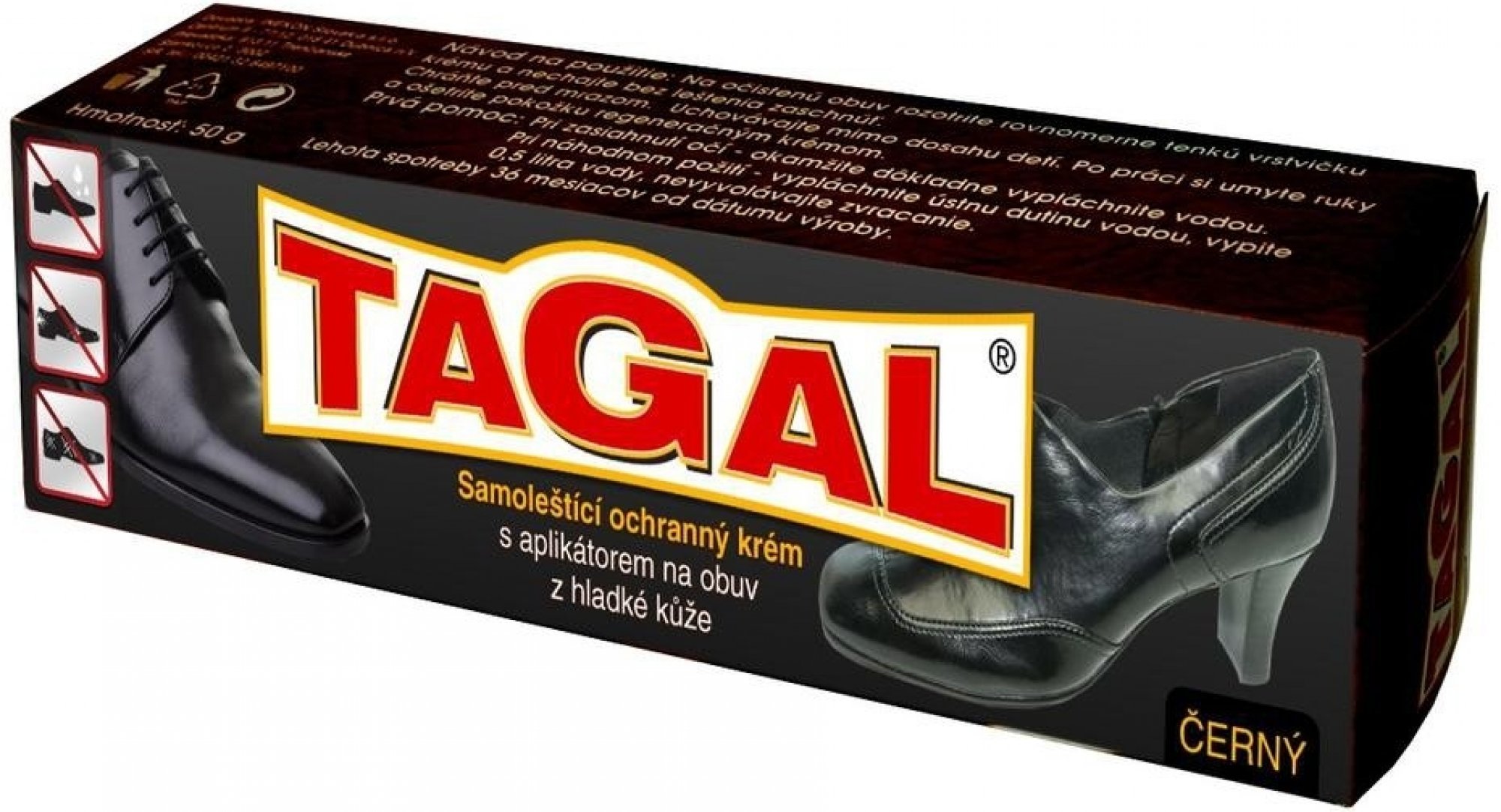 Tagal - cremă de protecție autolustruitoare pentru încălțăminte, neagră 50 g, cu aplicator