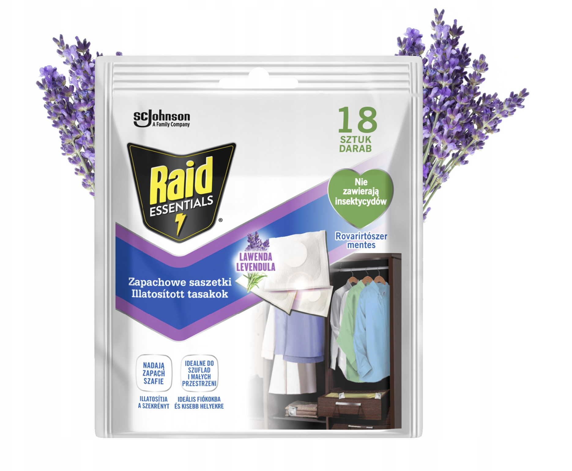 Pliculețe cu aromă de lavandă pentru dulapul RAID în granule - efect până la 2 luni.