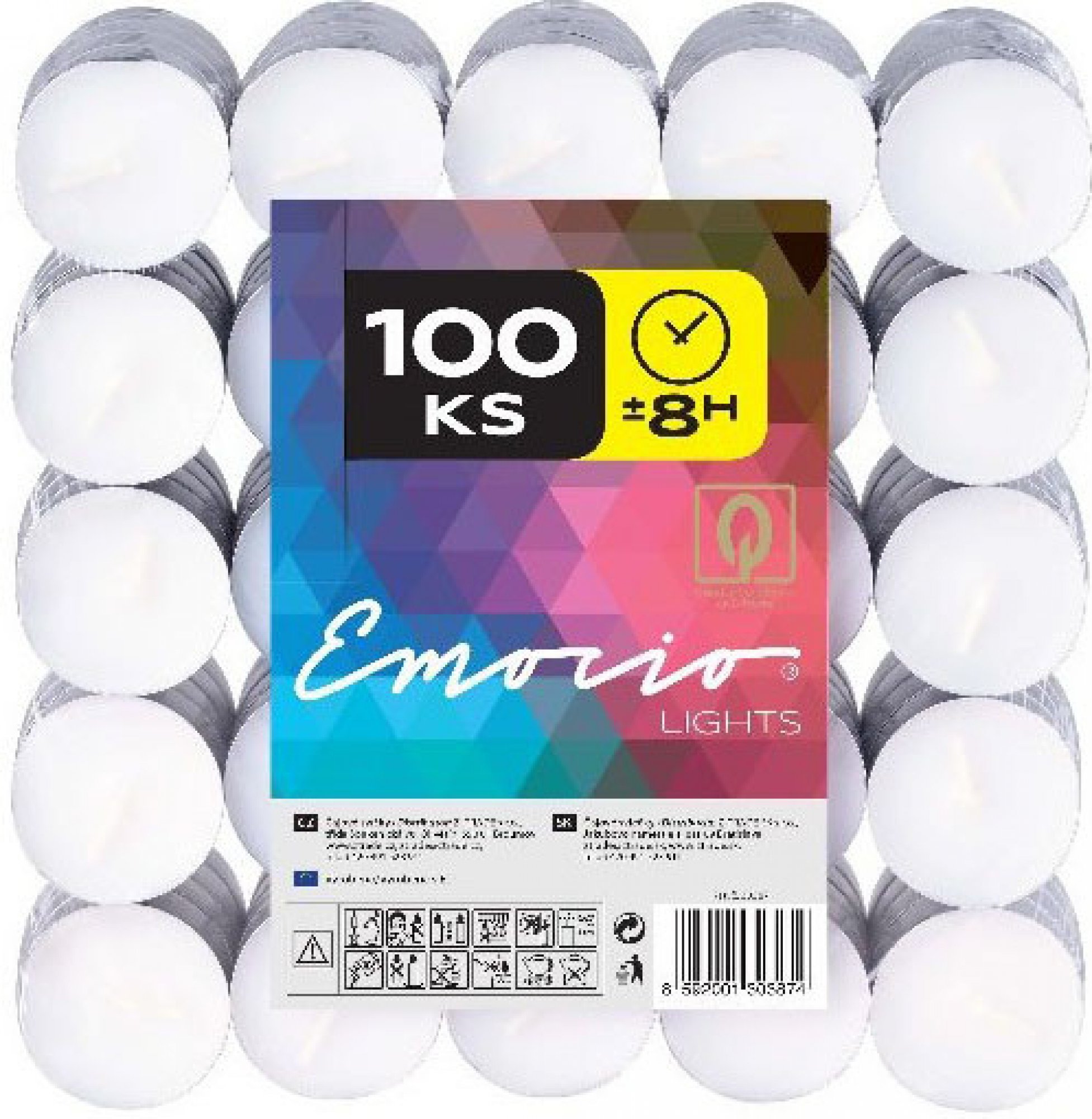 Lumânări tip pastilă Emocio 100 buc., timp de ardere 8 ore