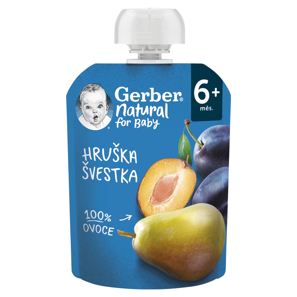 GERBER Natural pungă 90g pere + svs 6m+