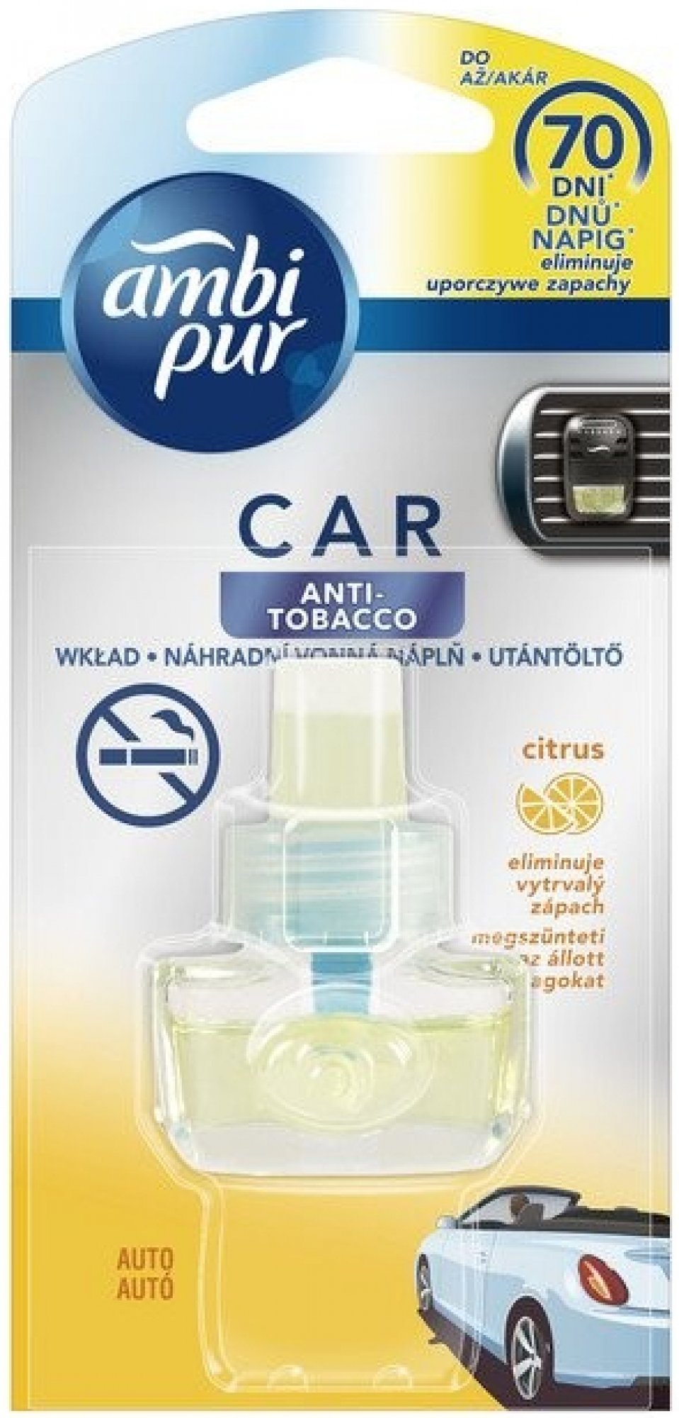 Procter & Gamble Odorizant auto Ambi Pur Car, reumplere 7ml anti-tutun cu citrice