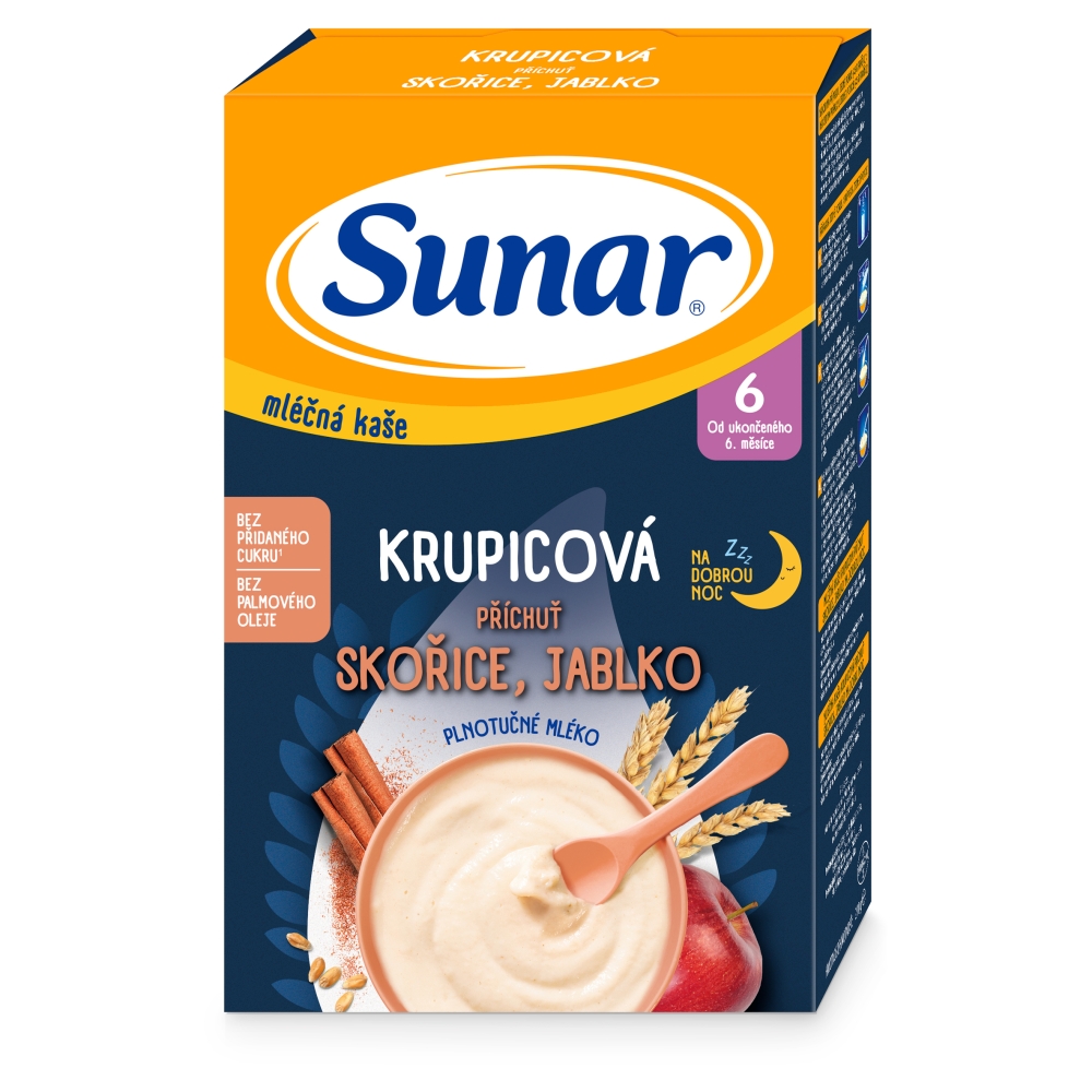 Terci de lapte Sunar 210g crupe, coajă de măr 6 luni+