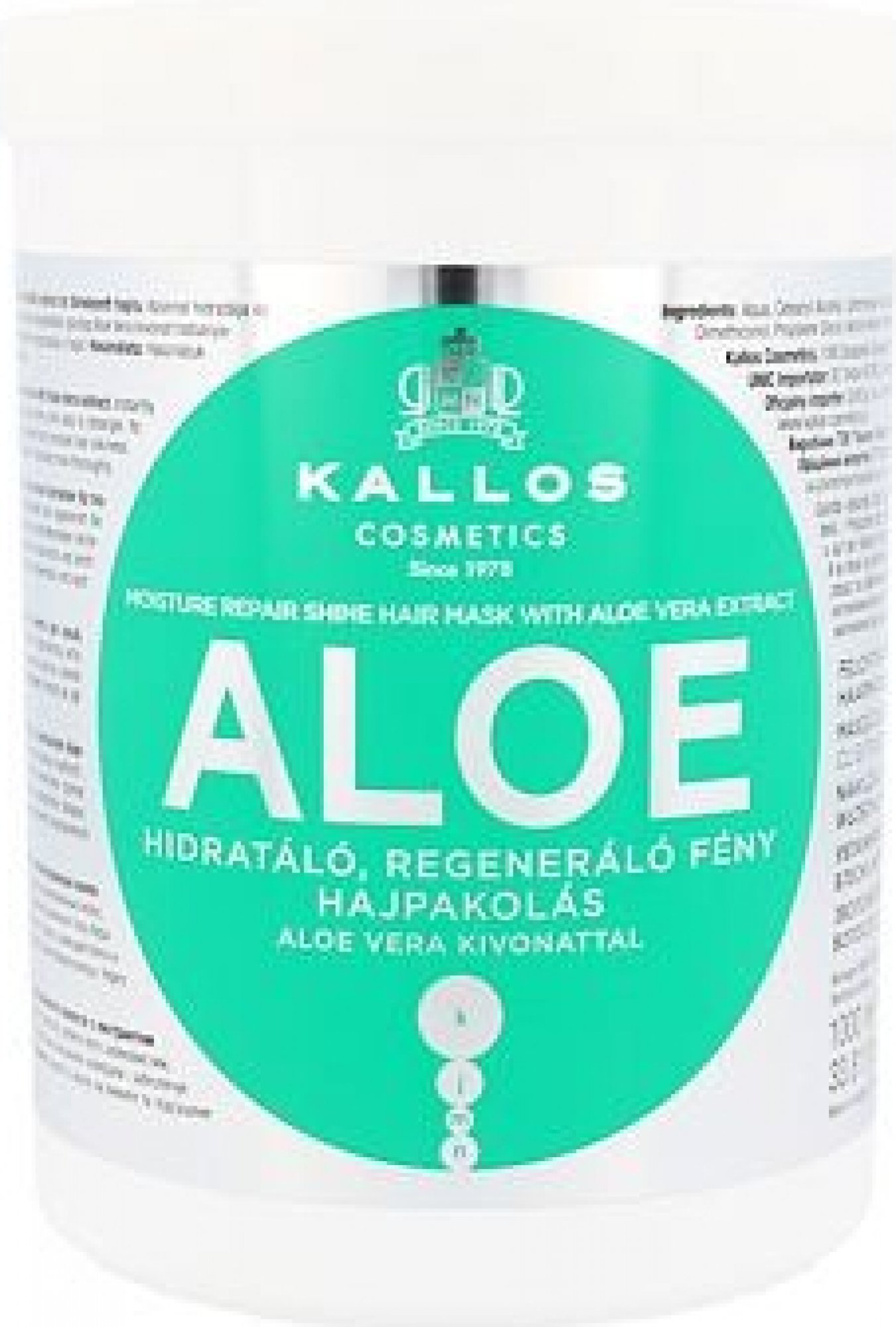 Mască de păr Kallos cu aloe vera, hidratantă și strălucitoare, 1000 ml