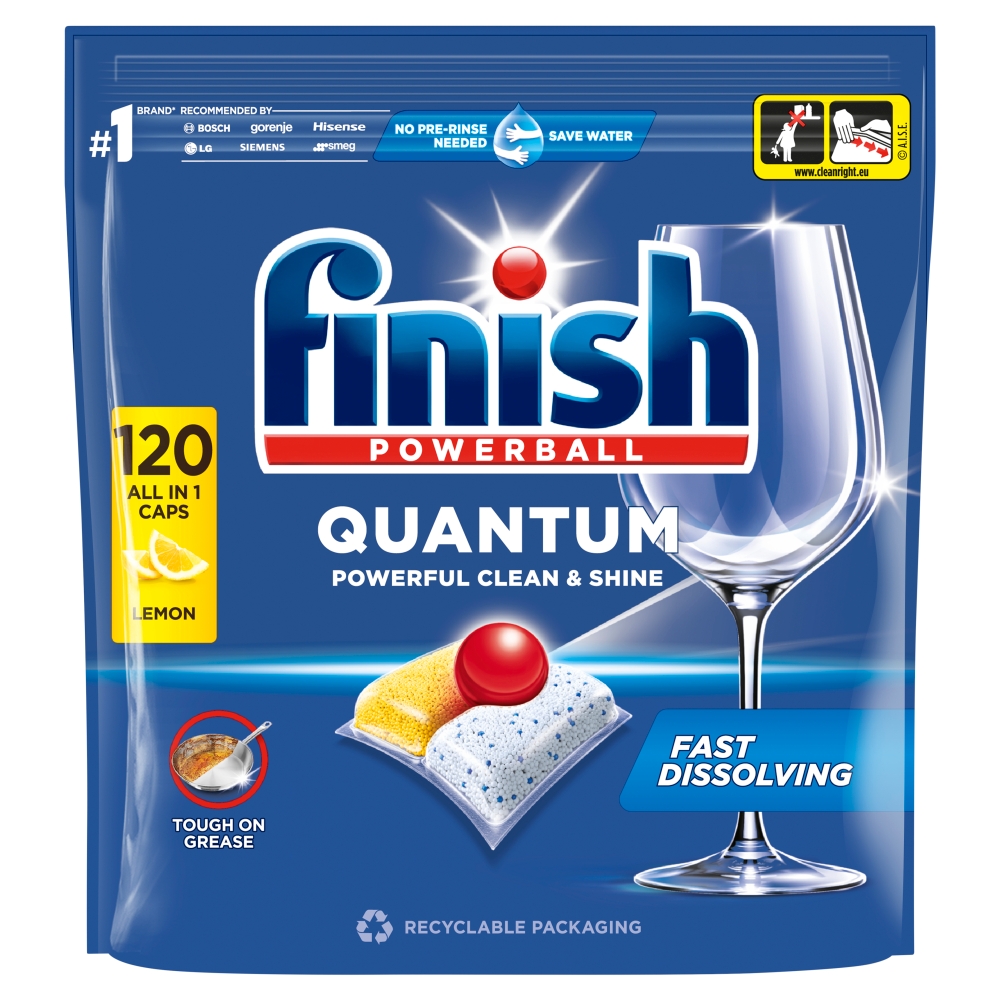 RB (Hygiene Home) Czech Republic Capsule Finish Quantum All in 1 pentru mașina de spălat vase Lemon Sparkle, 120 buc.