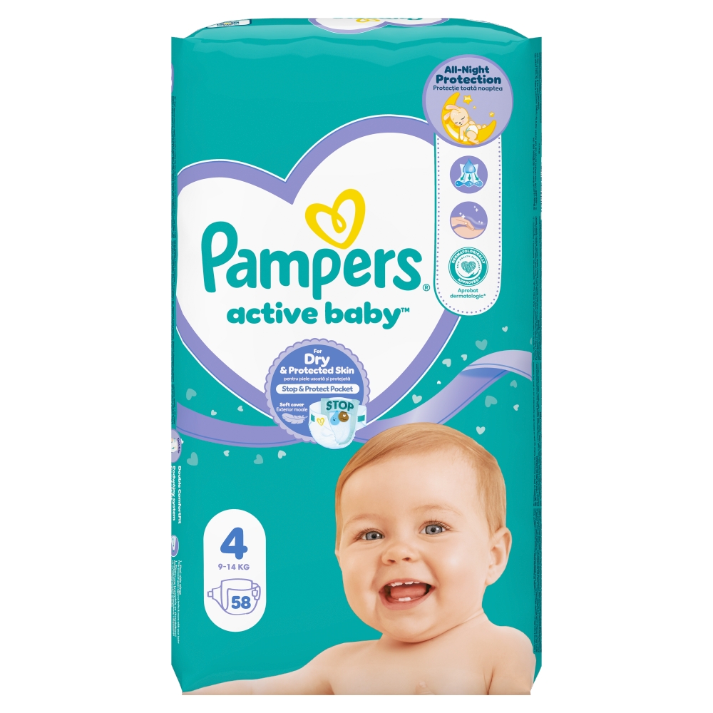 Pampers Active Baby Maxi Pack mărimea 4 58 bucăți