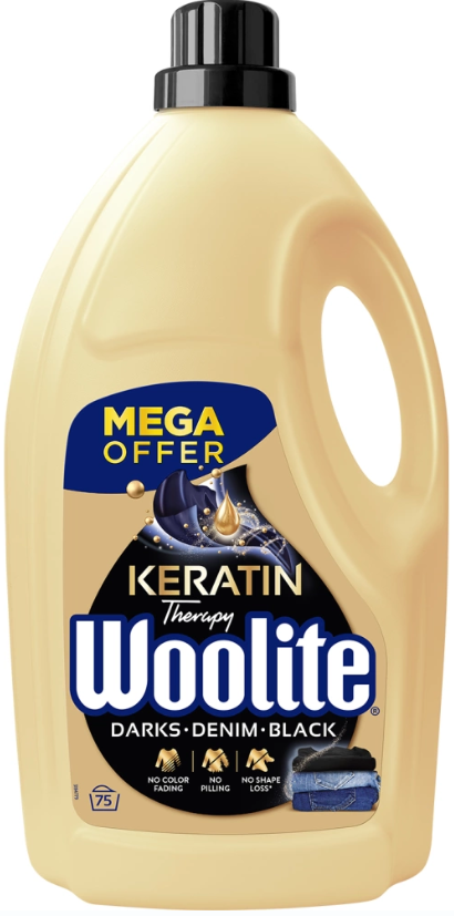 RB (Hygiene Home) Czech Republic Gel de spălare Woolite Keratin Therapy Darks Denim Black, 4,5 l, 75 doze