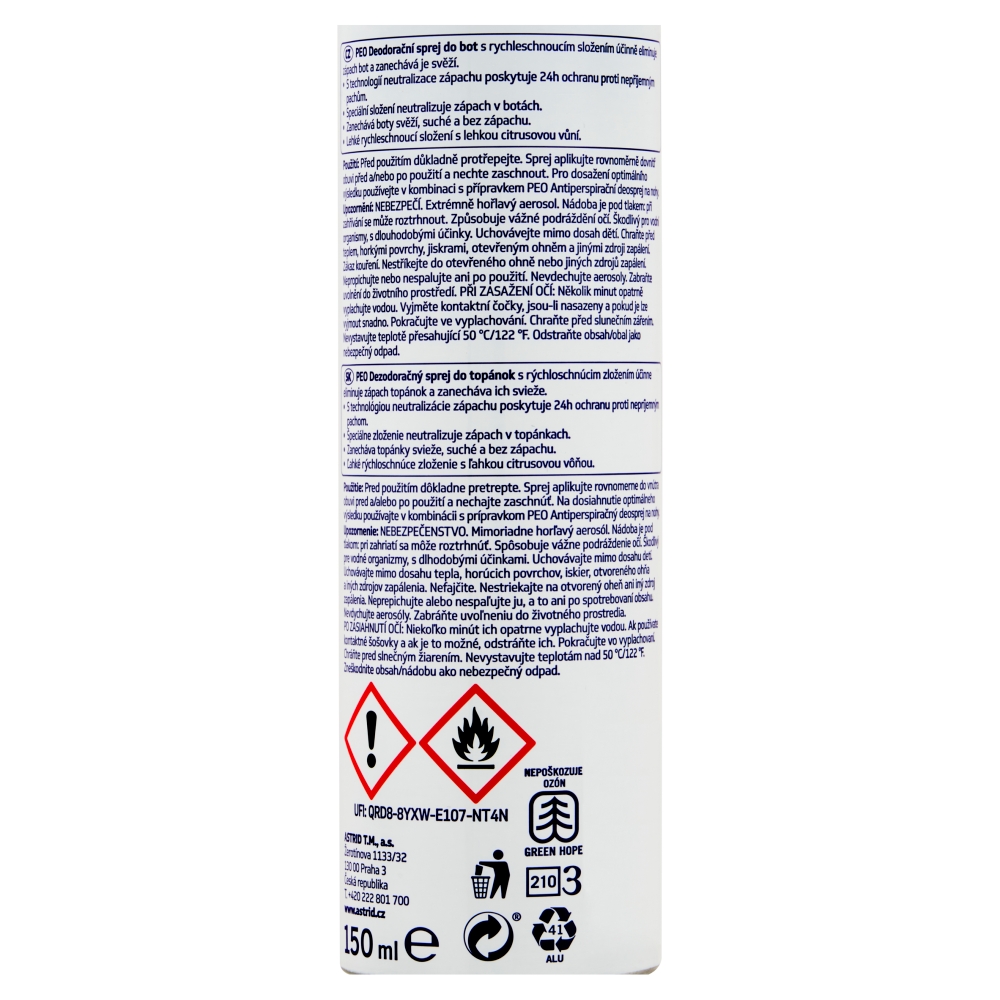 Spray deodorant Astrid PEO pentru încălțăminte 150 ml