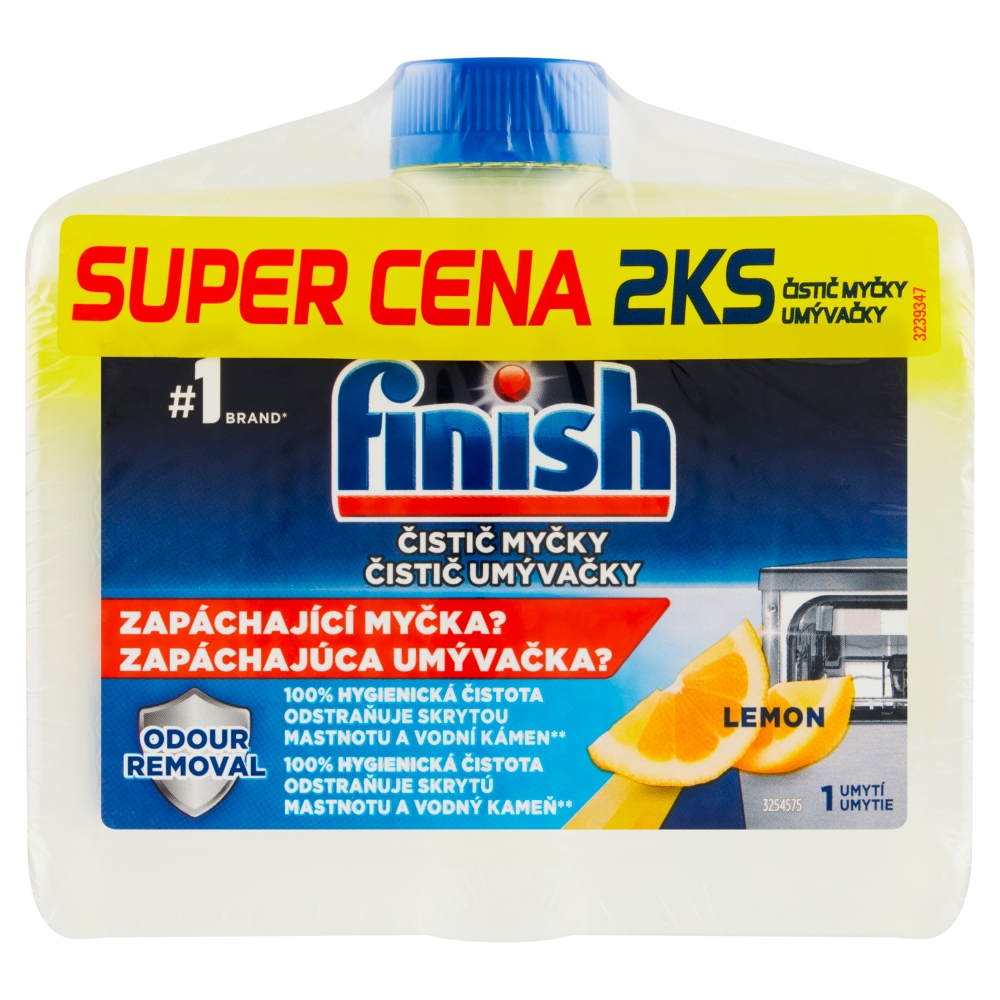 Reckitt Benckiser Soluție de curățare pentru mașina de spălat vase Finish, 2 x 250 ml, lămâie, Duo