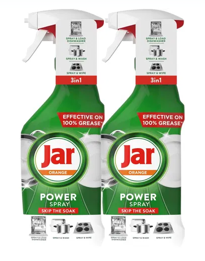 Jar Spray puternic pentru mașina de spălat vase, portocaliu, 3 în 1, 2 x 500 ml