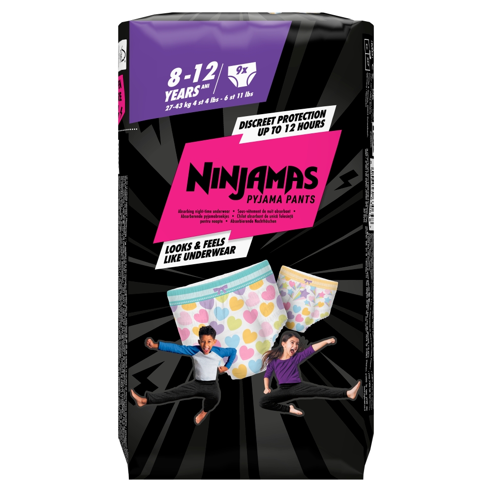 Pampers Pantaloni de noapte Ninjamas, mărimea 8, cu inimă, 9 buc.