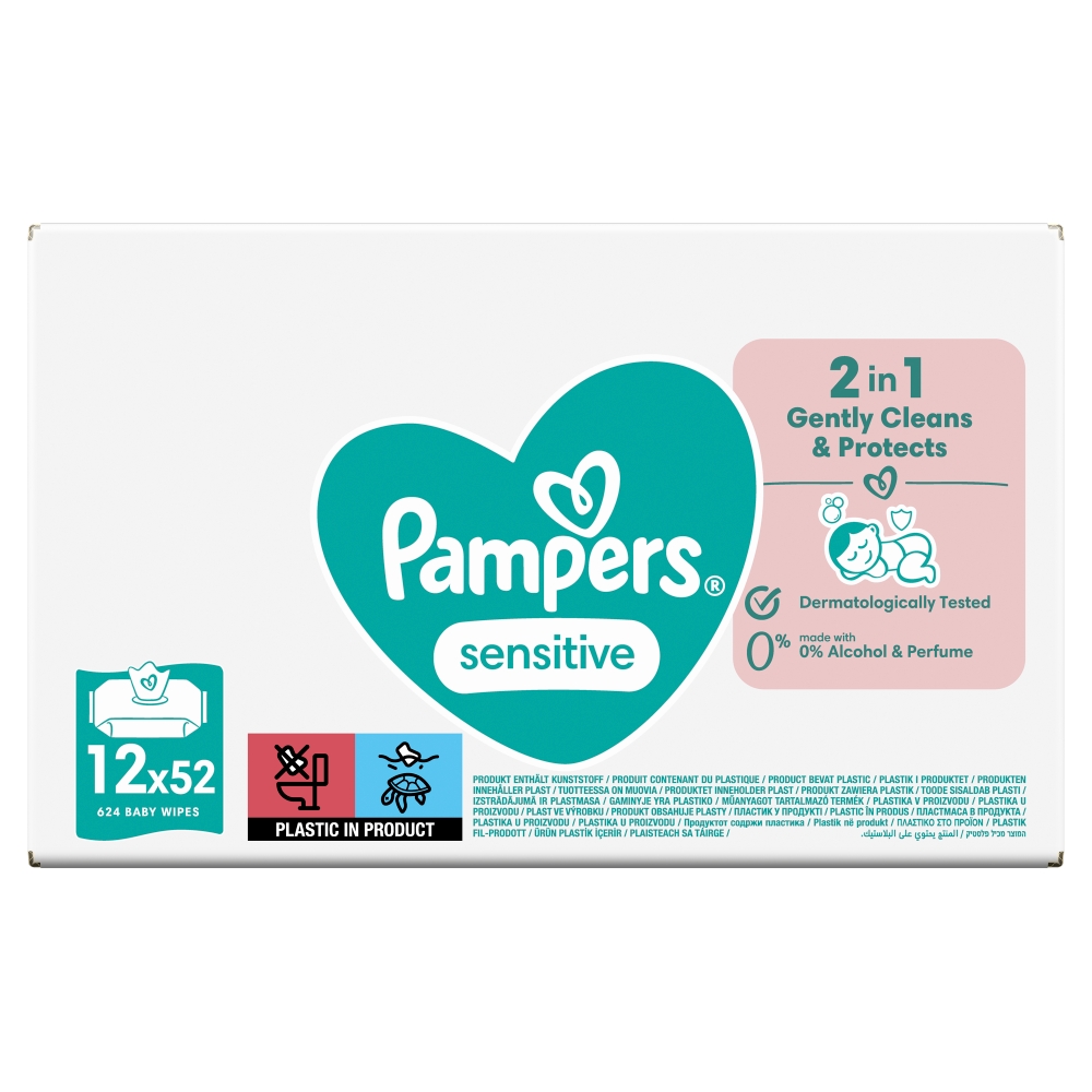 Șervețele umede Pampers Sensitive pentru bebeluși, 12 x 52 buc.