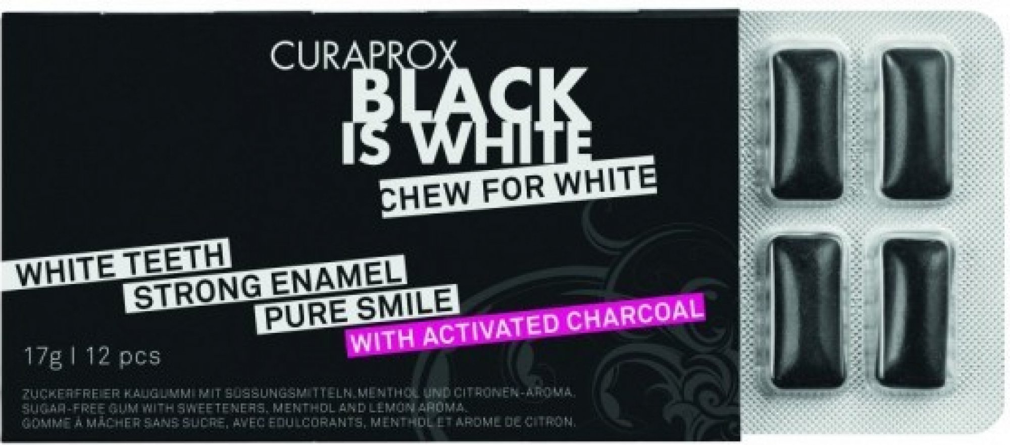 Gumă de mestecat Curaprox Black is White 17g