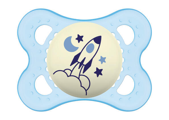 MAM PACIFIER NIGHT 0+, albastru/rachetă