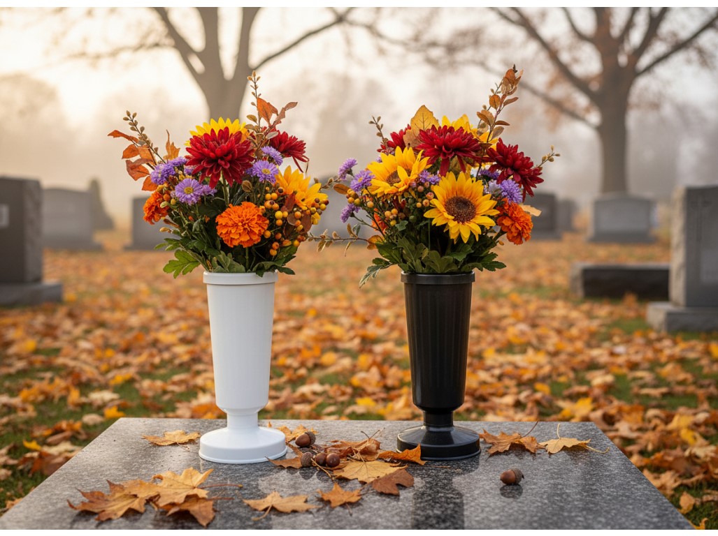 Vază de cimitir Madonna din plastic cu greutate 30 cm - albă