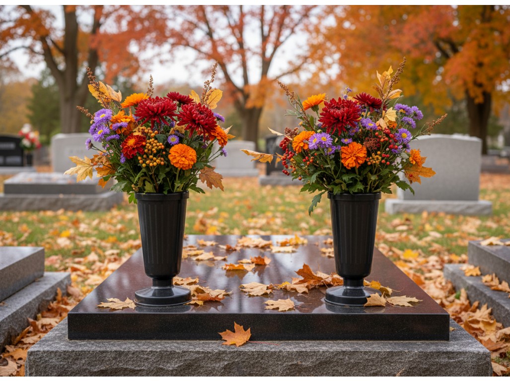 Vază de cimitir Madonna din plastic cu greutate 30 cm - neagră