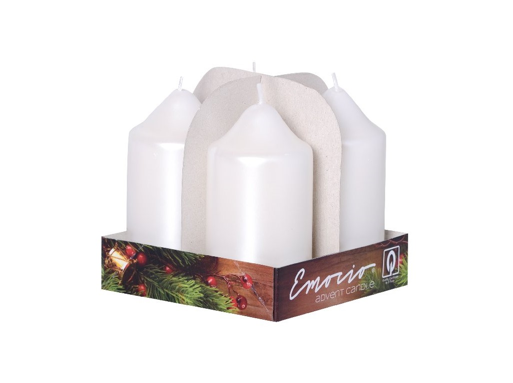 Lumânări cilindrice Emocio Advent 4 buc 50x90 alb perlat