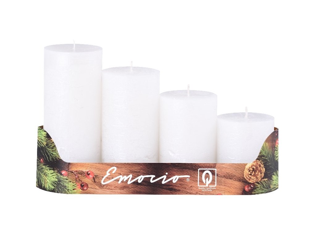 Lumânări de Advent Emocio, 4 buc., 50 mm, lumânări rustice albe perlate