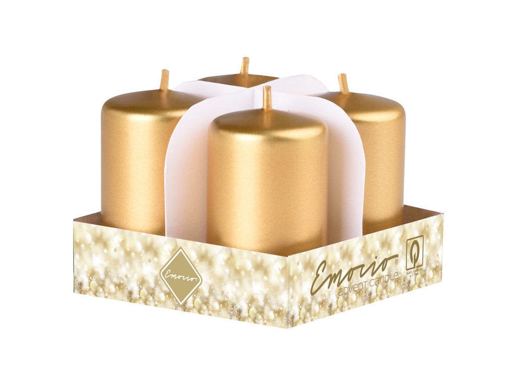 Lumânări cilindrice Emocio Advent aurii 4 buc 38x60