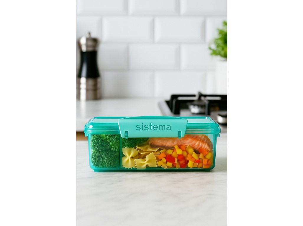 Cutie de gustări Sistema Lunch Snack Attack Duo cu 2 compartimente separate, 975 ml, mentă