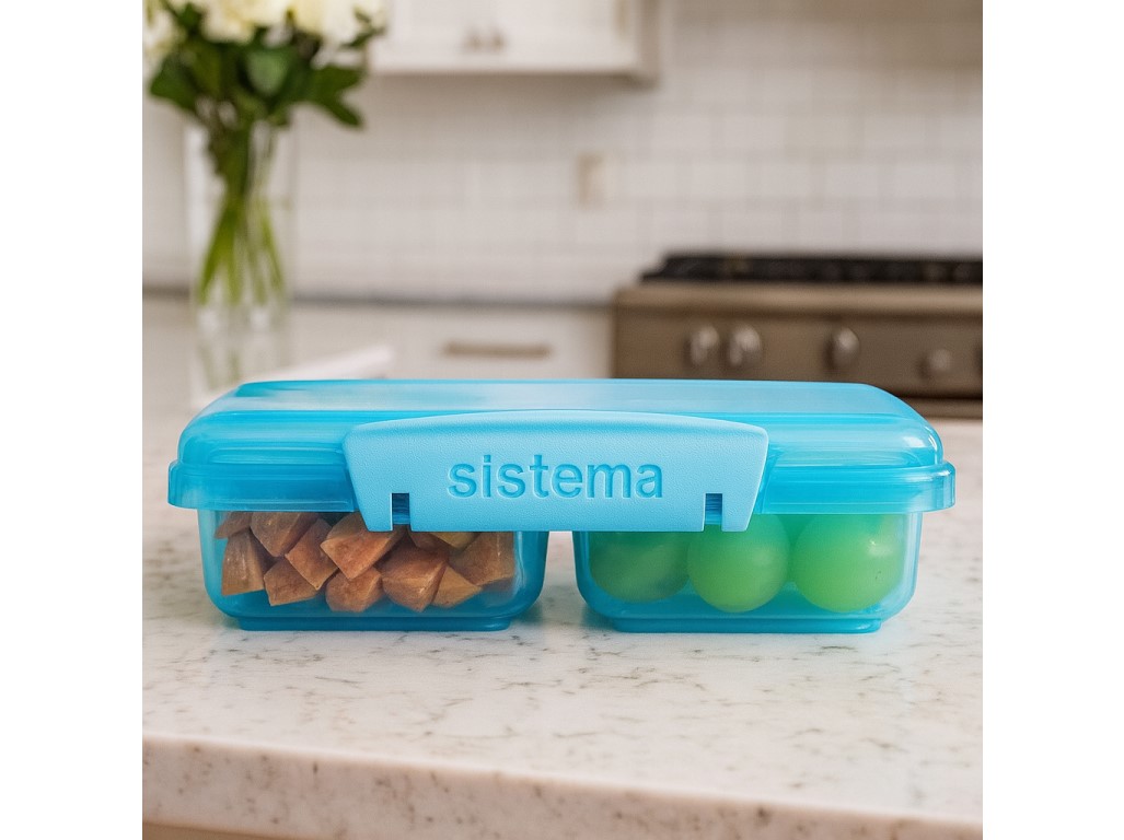 Cutie de prânz Sistema Lunch Small Split cu 2 compartimente 350 ml, albastră