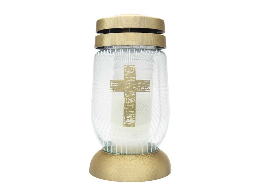 Cruce de cimitir Bolsius, sticlă, 23 cm, inserție, 120g, 36h