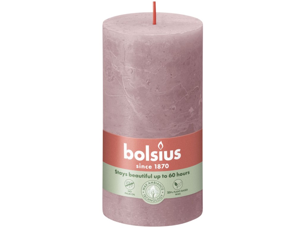 Bolsius Rustic Shine Roller 68×130 mm – Frasin trandafir (roz)