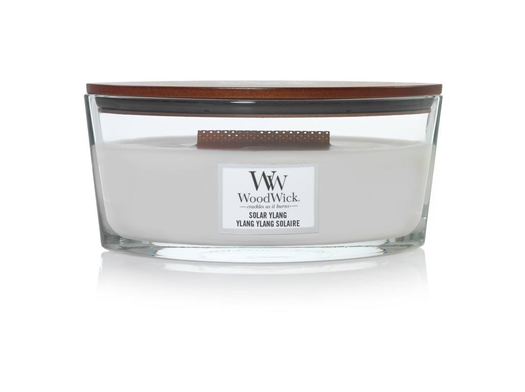 Lumânare solară WoodWick cu ylang, tip barcă