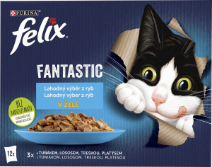 Pliculețe Felix Fantastic pentru pisici cu somon, cambulă, ton și cod, 12 x 85 g