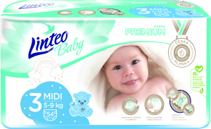 Scutece Linteo Baby Premium Midi pentru bebeluși 5-9 kg, 54 buc.