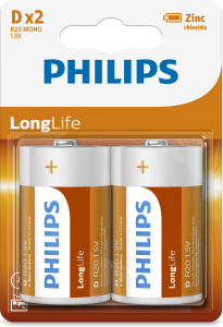 Baterie Philips Longlife 2 buc D R20 mono 1.5V