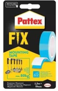 Bandă adezivă dublu adezivă extra puternică Pattex Fix, capacitate de încărcare 80 kg, 1,5 m × 19 mm