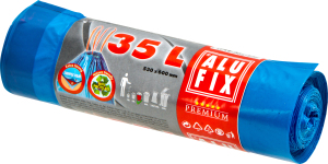 Saci de gunoi Alufix Premium, retractabili, 20 µ, 53 × 60 cm, 35 l, 15 buc.