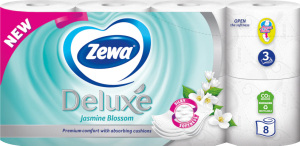 Hârtie igienică Zewa Deluxe Jasmine Blossom cu 3 straturi, 8 role, rolă de 19,3 m