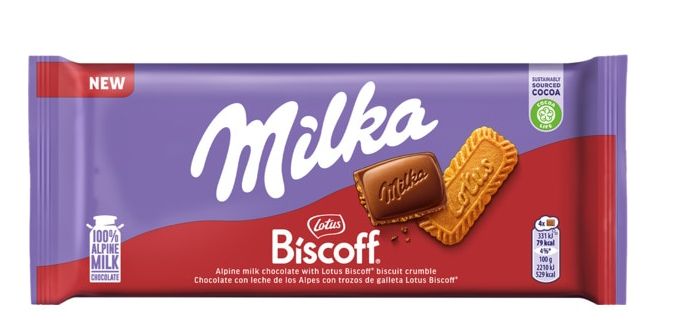 CIOCOLATĂ CU LAPTE MILKA LOTUS BISCOFF CU BISCUITURI 90 g