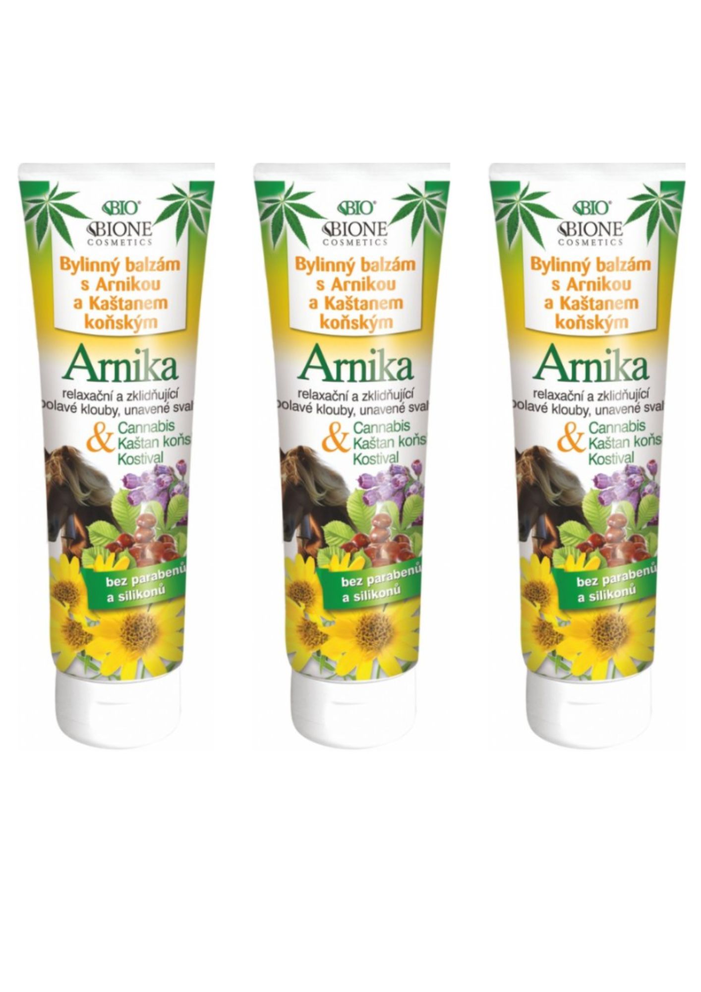 Balsam din plante Bione Cosmetics cu arnică și castan indian 3x 300 ml