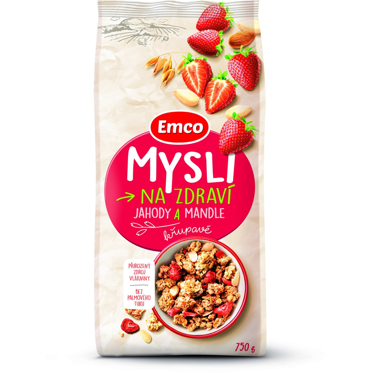 Emco Mysli Căpșuni și migdale 750 g