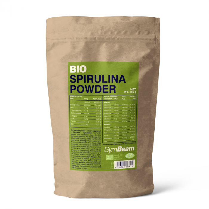 Pudră de spirulină BIO - GymBeam 250 g