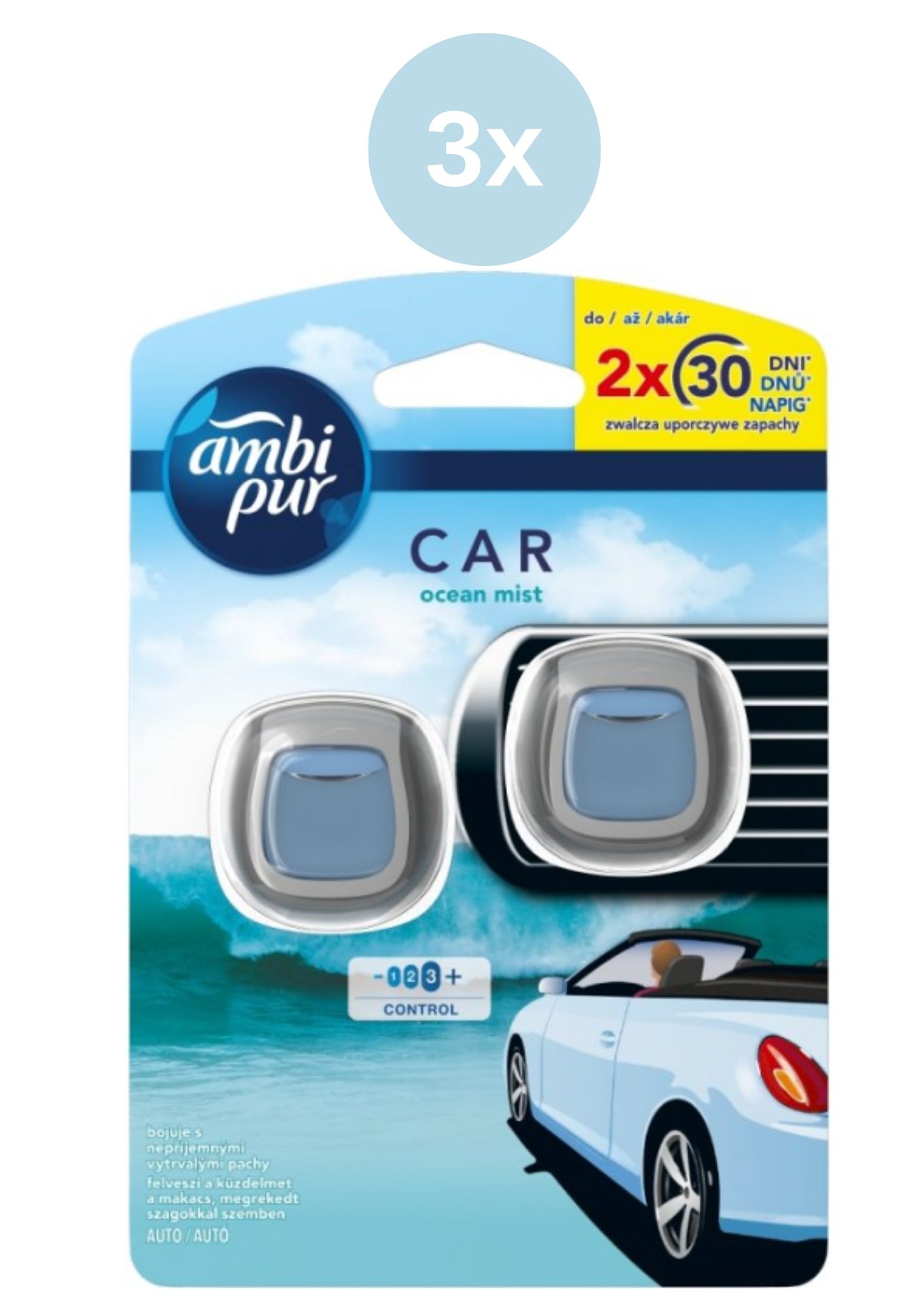 Parfum auto Ambi Pur Car 3x (2x 2ml) aromă oceanică