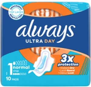 Absorbante igienice Always Ultra Day Normal cu aripioare 10 bucăți