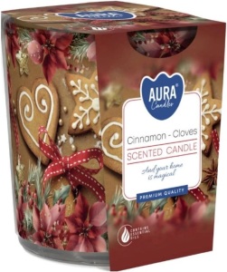 Lumânare parfumată Aura în sticlă cu scorțișoară și cuișoare, 100 g