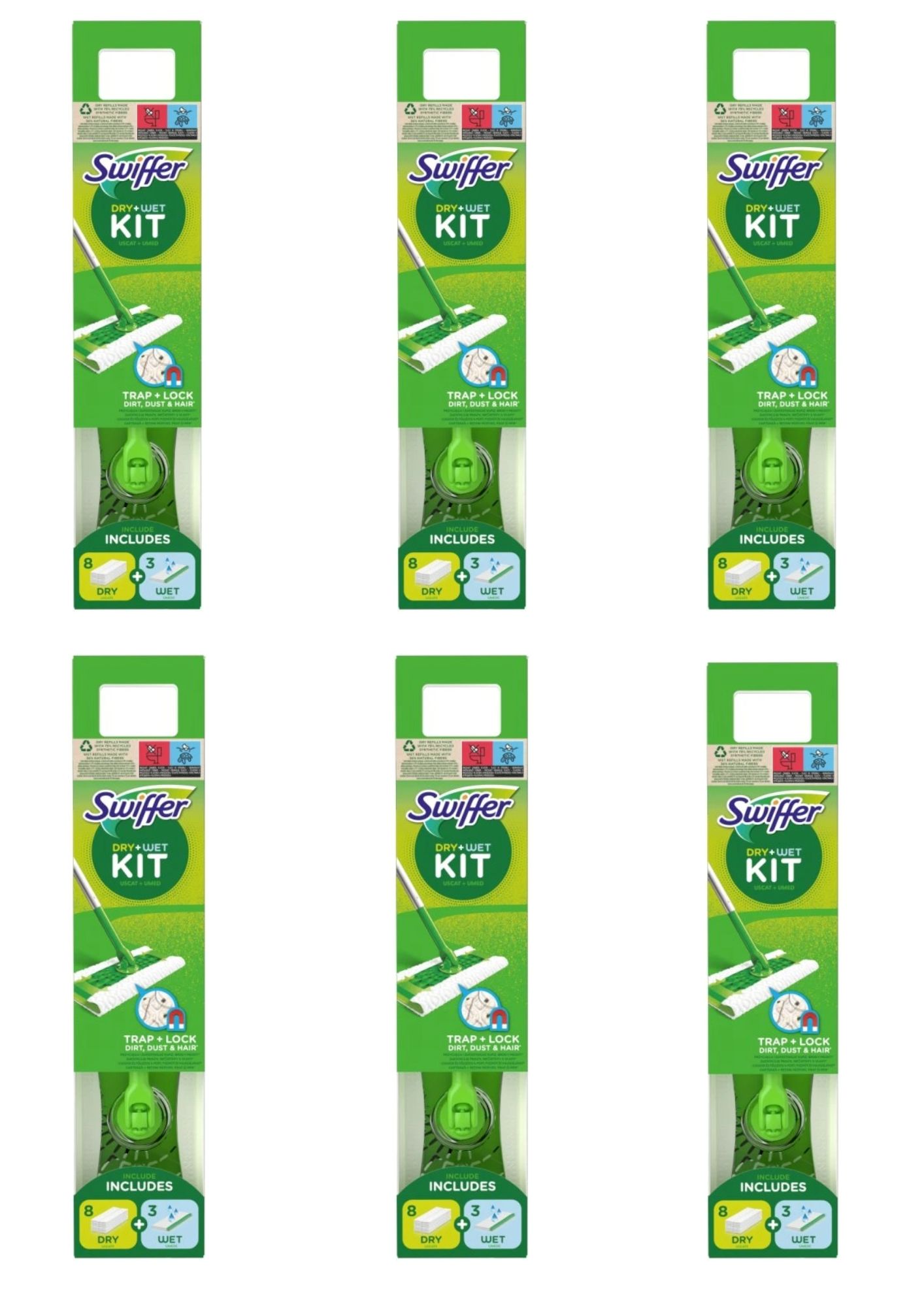 Set de 6 mături Swiffer pentru început, cu 1 mâner + 8 cârpe de praf + 3 șervețele de curățare