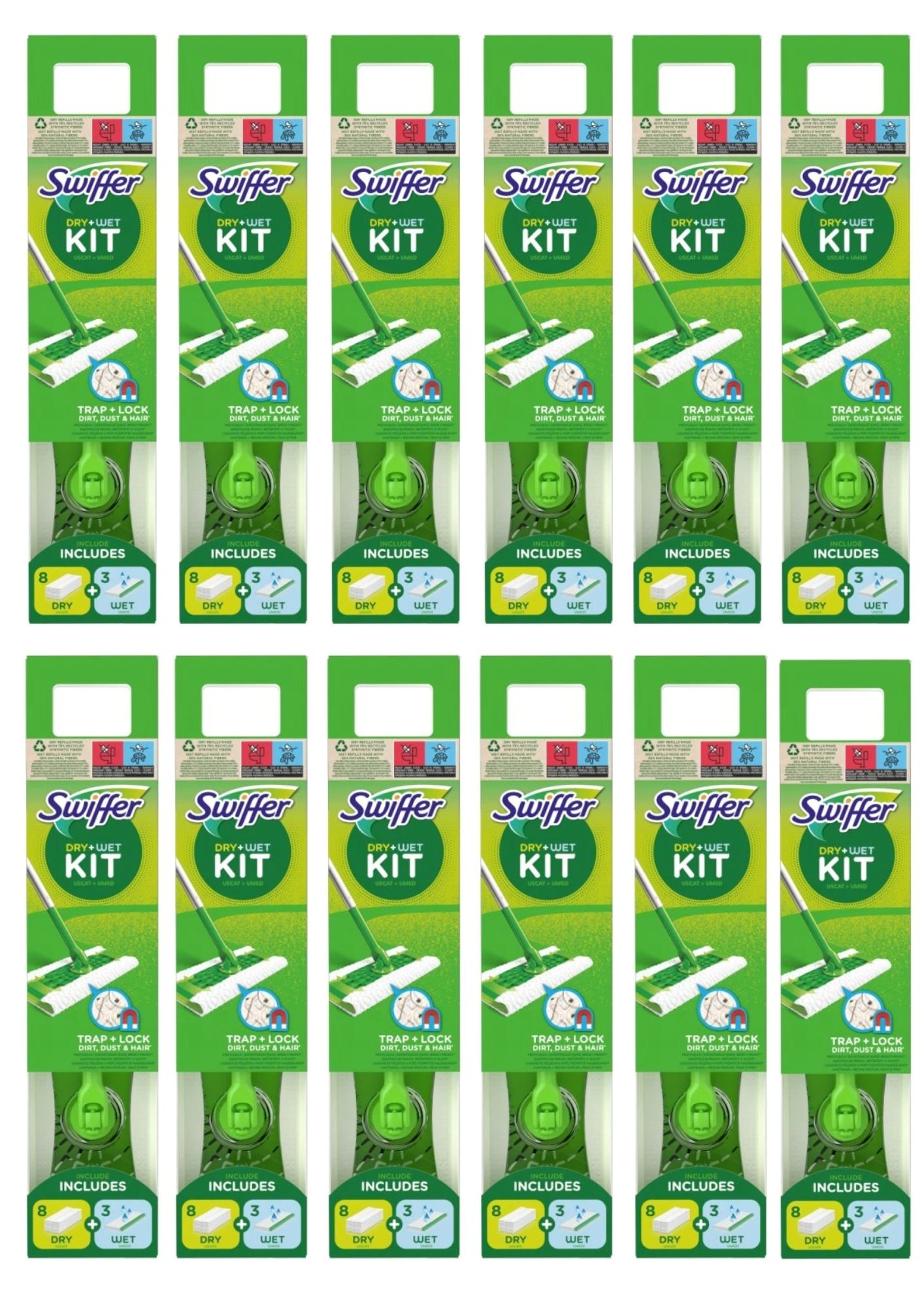 Set de 12 mături Swiffer pentru început, cu 1 mâner + 8 cârpe de praf + 3 șervețele de curățare