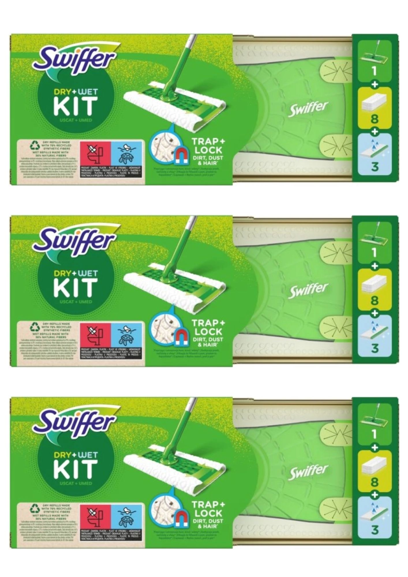 Set Swiffer de 3 (8 șervețele umede, 3 șervețele umede)