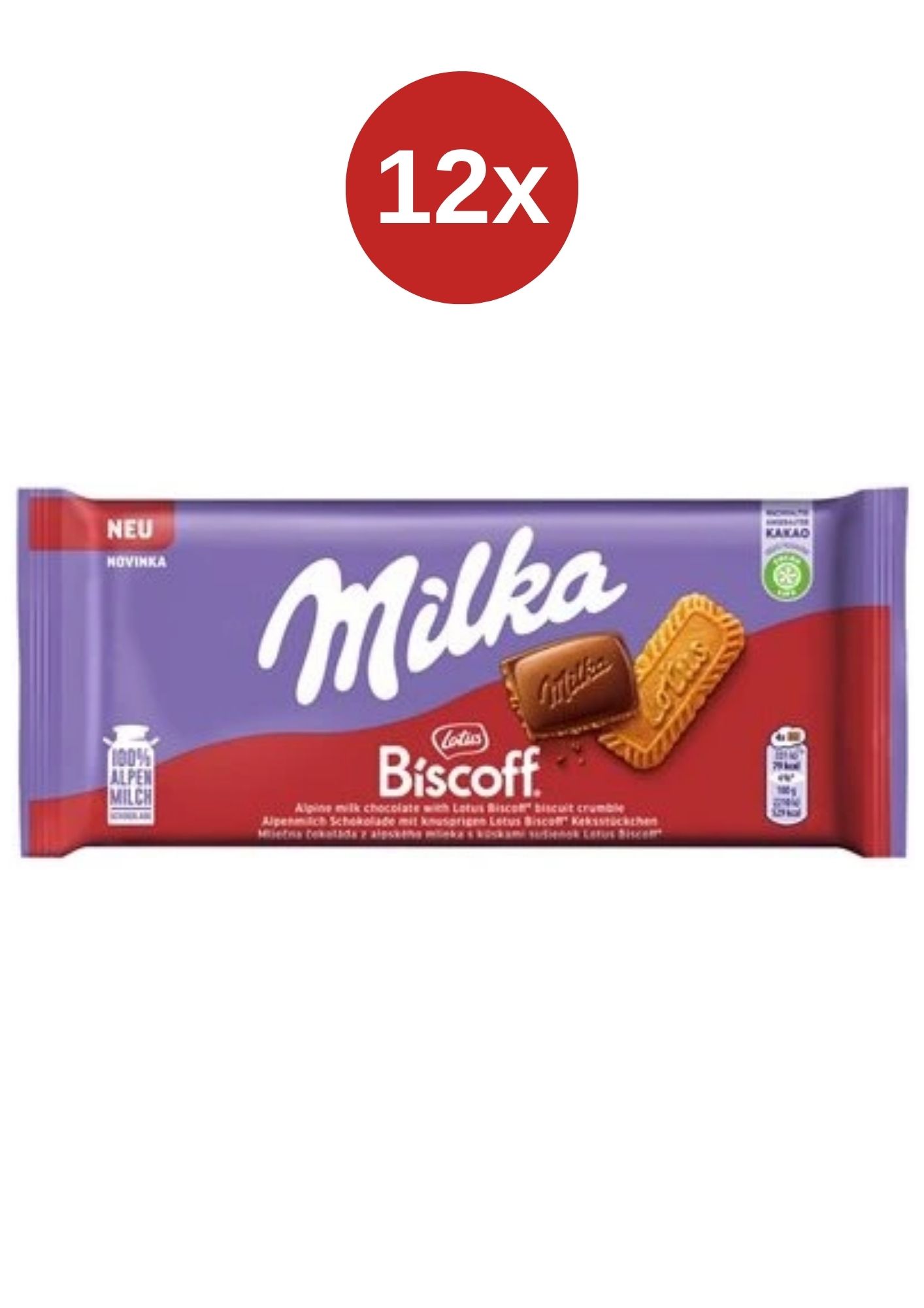 CIOCOLATĂ CU LAPTE MILKA LOTUS BISCOFF CU BISCUIT 12x90 g