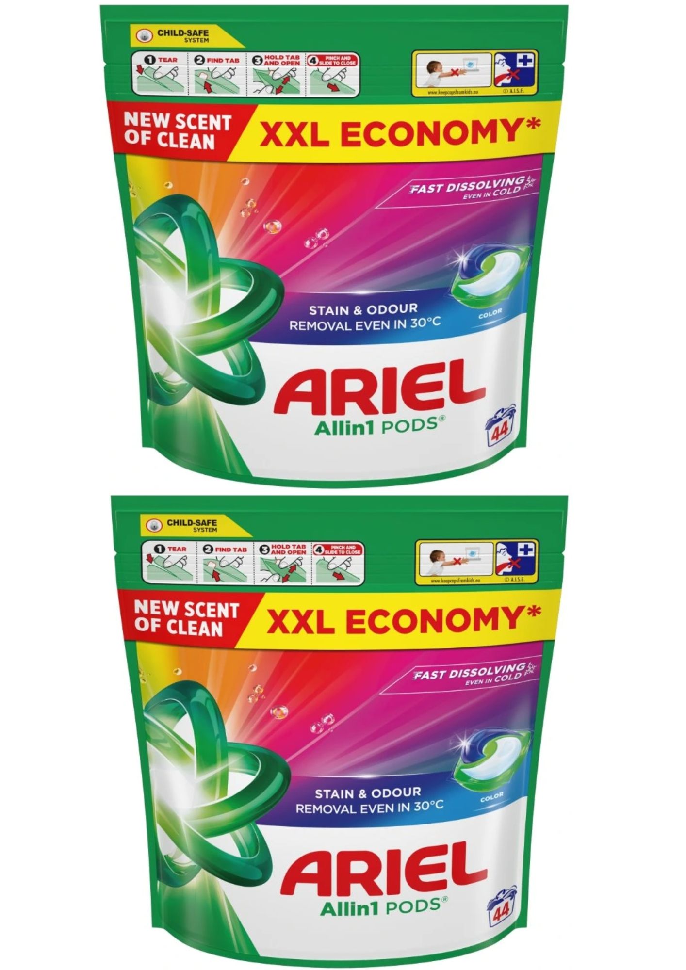 Capsule Ariel colorate, pungă 2x44 buc.