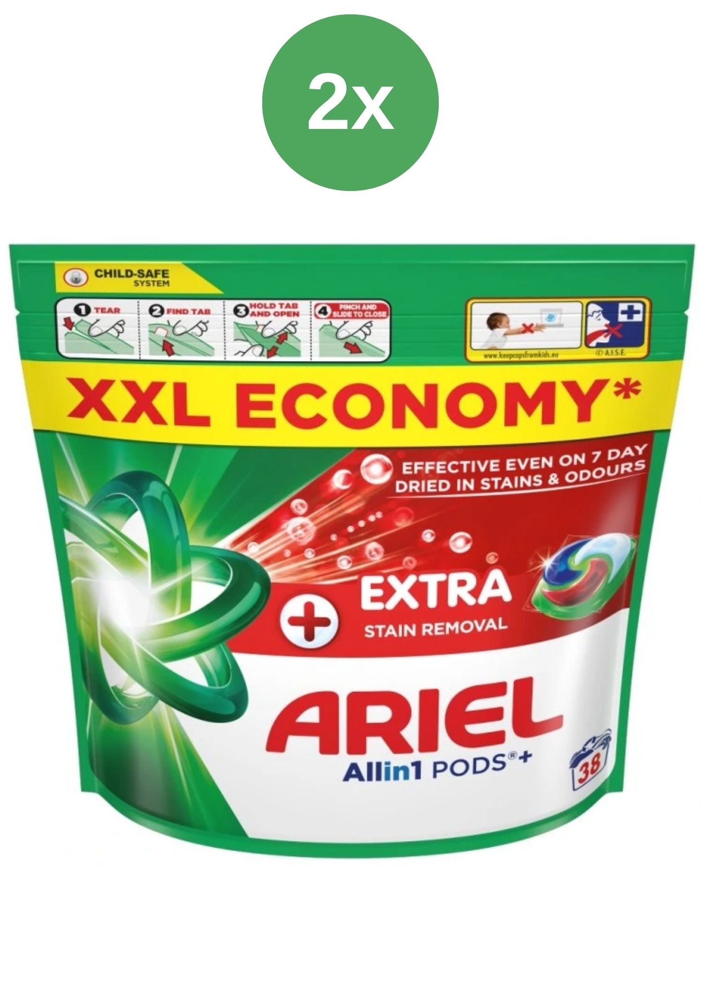 Capsule Ariel Plus Extra Clean, pliculeț 2x38 buc.